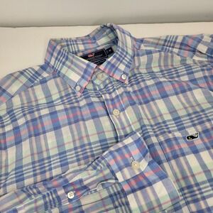 Vineyard Vines Mens Size Medium Pastel‎ Plaid Slim Fit Tucker Shirt